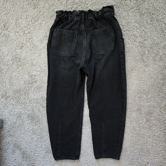 Zara Baggy Paper Bag Barrel Jeans Faded Black High Rise Stretch Waist 6 - Picture 2 of 7